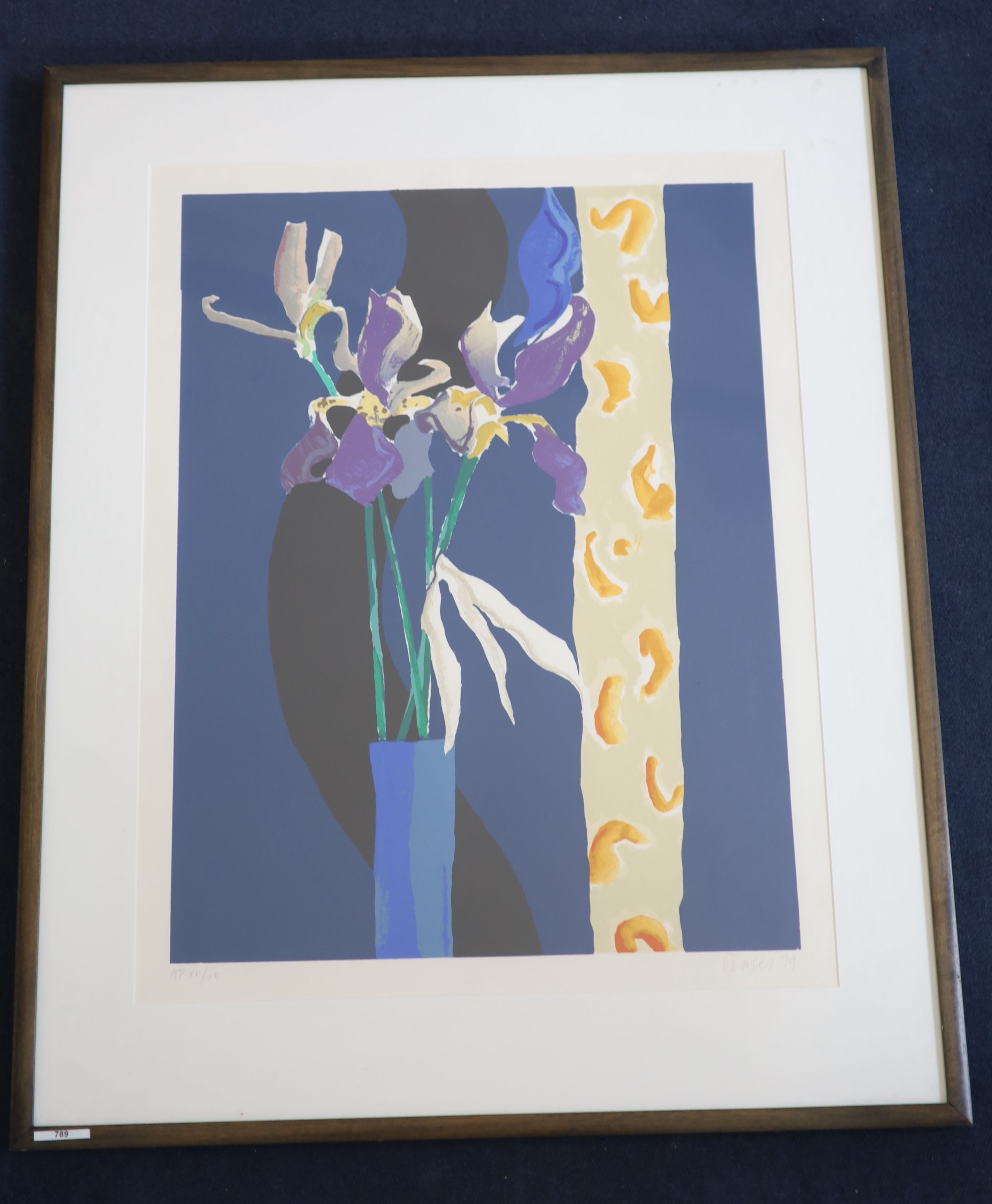 Donald Hamilton Fraser, artist's proof silkscreen, Irises, signed and dated '79 and inscribed AP, XV/XX, 64 x 50cm